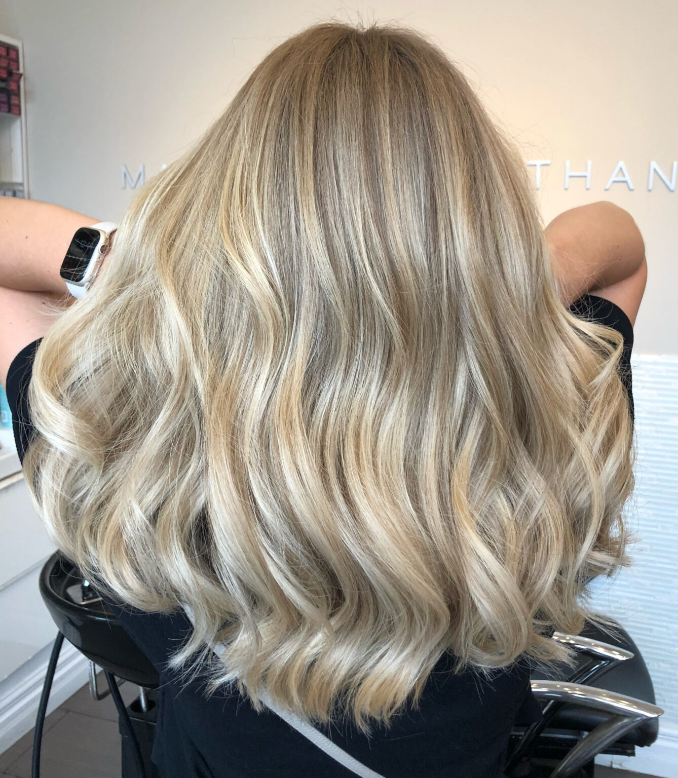 Champagne blonde dimensional hair color